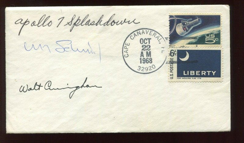 ASTRONAUT WALLY SCHIRRA Jr  SIGNED OCT 22 1968 APOLLO 7 SPLASHDOWN COVER