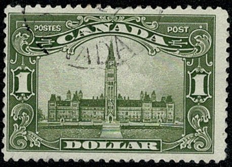CANADA 1928-29 KG V 1$ OLIVE-GREEN (8.1.29) VFU SG285 Wmk.none P.12 VGC