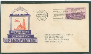 US 773 1935 3c California Pacific International Expo (single) on an addressed (typed) FDC with a cachet by an Unknown Publisher