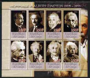 CONGO B. - 2012 - Albert Einstein - Perf 8v Sheet - MNH - Private Issue