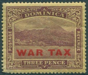 Dominica 1918 SG58 3d purple/yellow KGV Roseau WAR TAX red #2 MNH (amd)