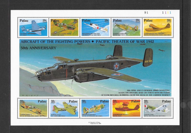 PALAU #C22  AIRCRAFT OF THE PACIFIC THEATER  MNH