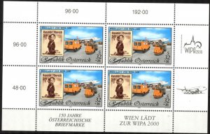 Austria 1999 Stamps Cars Airplanes WIPA 2000 Sc. B370 Sheet MNH