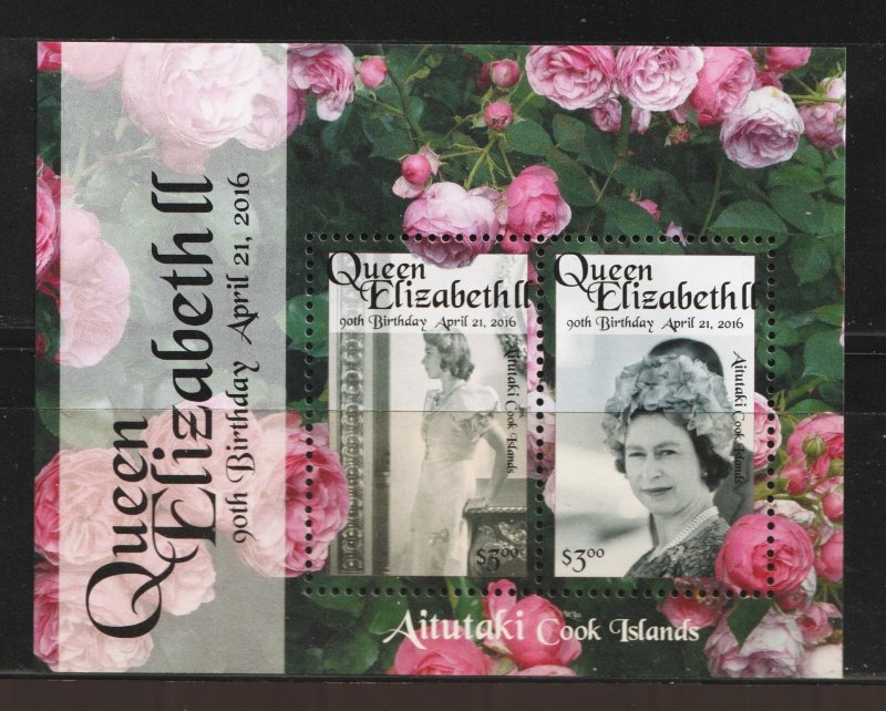 2016 Aitutaki Cook Islands Sc# 636 m/s - QEII 90th Birthday. MNH Cv$8.25