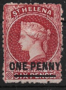 ST.HELENA SG7 1868 1d LAKE OVPT TYPE B PERF 12½ MTD MINT