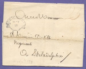 NEW YORK CITY - PHIL, 1799 STAMPLESS FOLDED COVER, U.S. POSTAL HISTORY