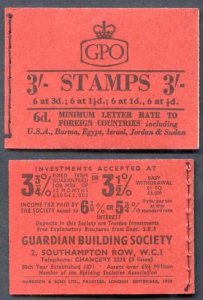 M14g Sept 1959 3/- Graphite Booklet 1 1/2d INVERTED 3 good perfs