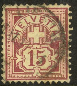 SWITZERLAND 1882-99 15c Violet Numeral Issue Sc 76 VFU