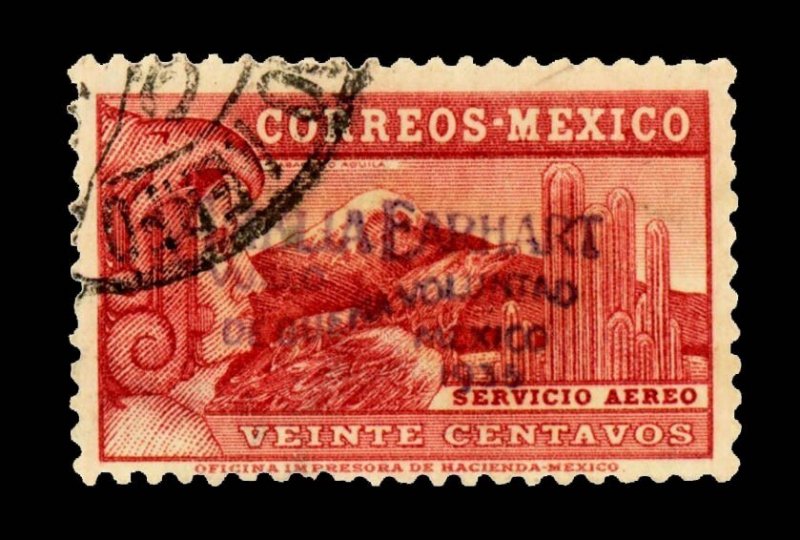 [MEXICO] 1935 20c SC C74 ‘Amelia Earhart’ Airmail RARE overprint (used)