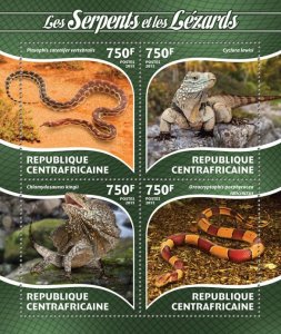 C A R - 2015 - Snakes and Lizards - Perf 4v Sheet - Mint Never Hinged