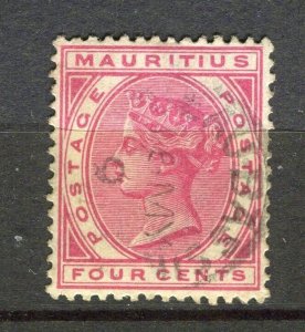MAURITIUS; 1885 classic QV Crown CA issue fine used 4c. value
