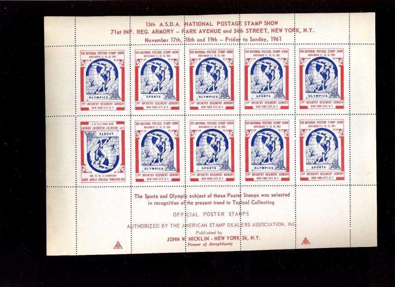 1961 ASDA NATIONAL STAMP SHOW EXPO SHEET LOT WITH ERROR AND PROOF SHEETS LOT 745