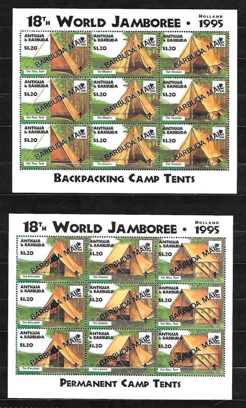 BARBUDA Sc 1575-78 NH 2MINISHEETS+2S/S OF 1995 - OVERPRINT - SCOUTS - Sc$109