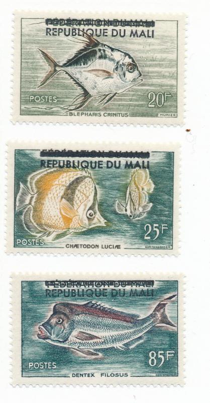   Mali 1961  Scott 10-12 (3) MNH - Fish, issues Ovpt