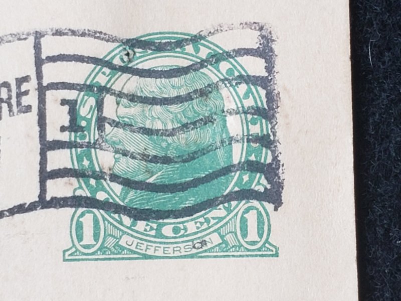 UX27. Jefferson, 1 cent, US Postal Cards.  Cancelled.VF cond.