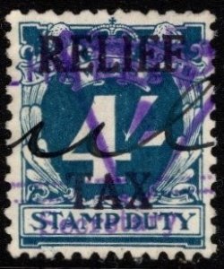 1930 New South Wales (Australia) Revenue 4 Shillings Relief Tax Used