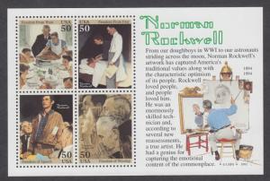 US #2840 - Norman Rockwell - souvenir sheet  mnh