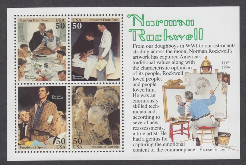US #2840 - Norman Rockwell - souvenir sheet  mnh