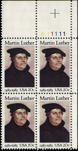 Scott # 2065 1983 20c multi Photo;   Martin Luther ; TAGGED Plate Block - Upp...