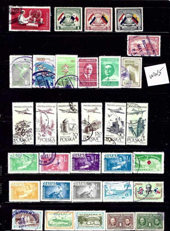 Worldwide #5 32 different stamps from Latin America and Poland mostly used