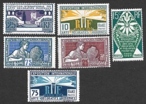Doyle's_Stamps: MH Paris 1925 Modern Arts Set, Scott #220* to #225*