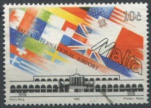 Malta Sc#796 Used, 10c multi, Opening of International Air Terminal (1992)