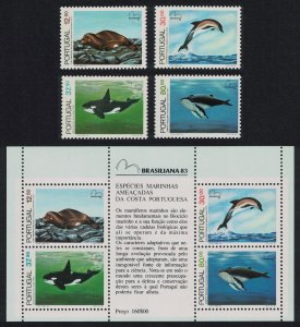 Portugal Whale Dolphin Monk Seal Marine Mammals 4v+MS 1983 MNH SG#1928-1932