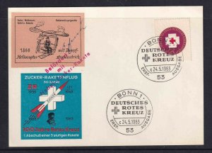 GERMANY ROCKETMAIL ZUCKER 100 JAHRE ROTES KREUZ SIGNED 24. 5. 1963 VF