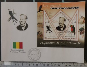 Mali 2014 large format FDC ornithologists birds alphonse milne-edwards flags 