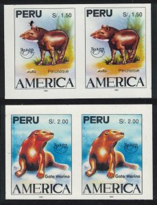 Peru Tapir Otter UPAEP UNISSUED Imperf RARR Horiz Pairs 1993 MNH