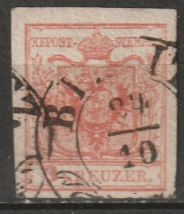 Austria 1850 Sc 3 used thinner paper