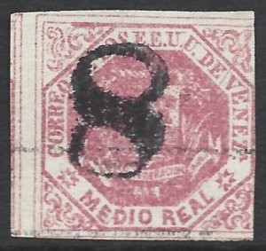 Venezuela 1876-77 Arms 1/2r Pink Shade #47b Inverted Ovpt F/VF Used CV $7.50-