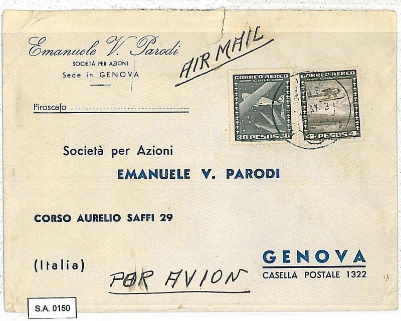 POSTAL HISTORY : CHILE - AIRMAIL COVER to ITALY 1953