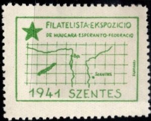 1941 Hungary Poster Stamp Philatelist Exhibition Hungarian Esperanto Federation