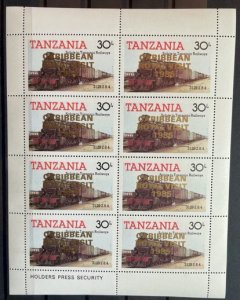 (206L) TANZANIA 1985 : Sc# 274 WITH OVERPRINT TRAINS - MNH VF IN SHEET OF 8