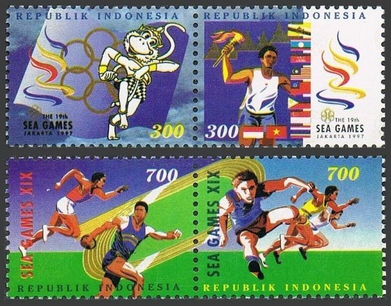 Indonesia 1717-1720a pairs,1720b booklet,MNH. Southeast Asia Games,1997.Discus,