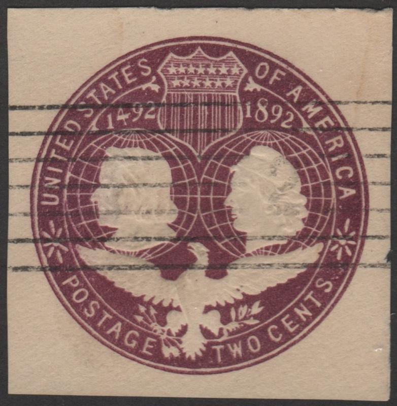 SC#U349 2¢ Columbus & Liberty Cut Square (1893) Used