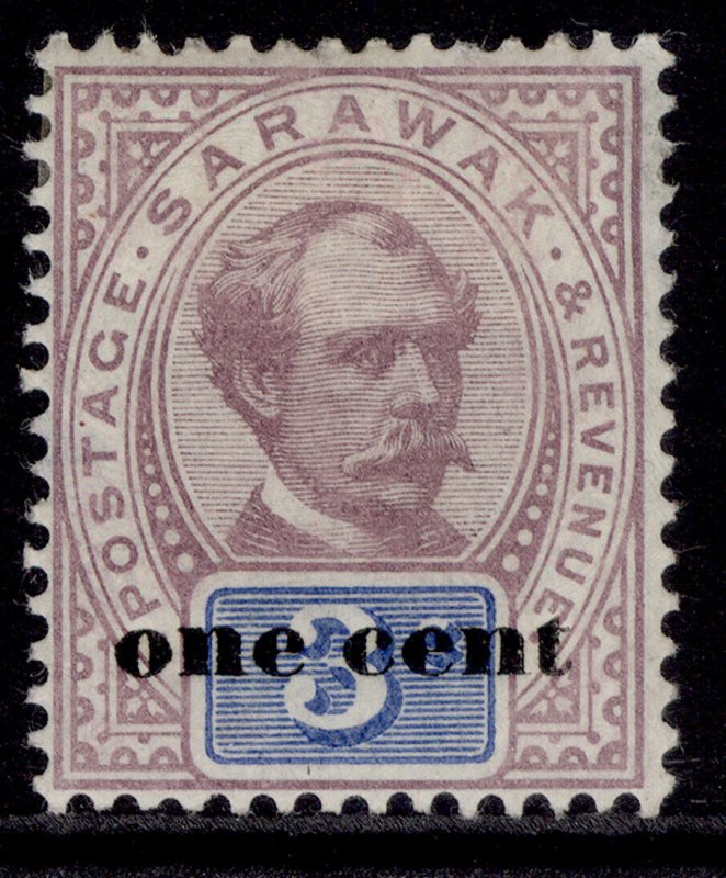 SARAWAK QV SG23a, 1c on 3c purple & blue, M MINT. Cat £250. NO STOP AFTER CENT 