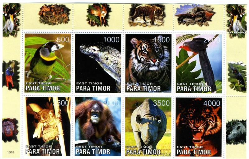 Timor (East) 1999 WILD ANIMALS Sheet Perforated Mint (NH)