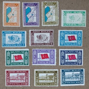 Hatay 1939 map and flags set of 13, unused. Scott 12-24, CV $69.50