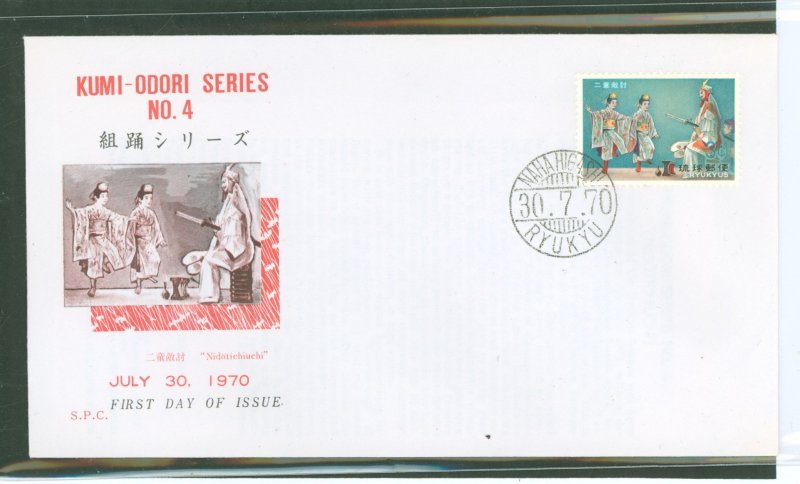 Ryukyu Islands 198 1970 Kumij-Odori series #4/3c Vengeance of two sons single on an unaddressed cacheted first day cover.