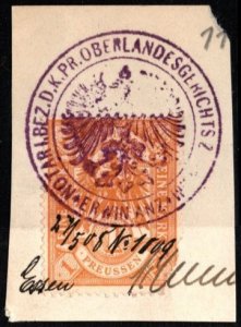 1896 Germany Prussia Revenue 1 Reichsmark General Stamp Duty w/Official Cancel