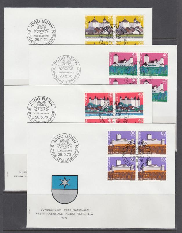 Switzerland Sc B439-B478 FDC. 1976-80 semi postals 10 cplt sets in blocks, VF