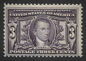 Doyle's_Stamps: P.O. Fresh 1904 3c Monroe, Scott #325* w/UM Tear