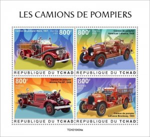 Chad - 2021 Fire Engines on Stamps - 4 Stamp Sheet - TCH210434a