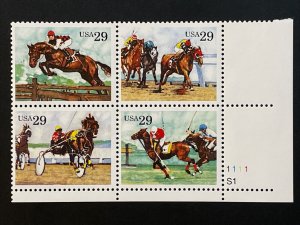 1993 Scott # 2756-9 Sporting Horses 29-cent Stamps, MNH Plate Block 4