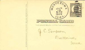 United States Iowa Montezuma 1909 duplex  Postal Card.