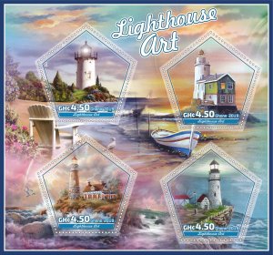 Stamps. Lighthouses, art 2019 year 1+1 sheets perforated