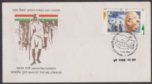 INDIA - 2001 MAHATMA GANDHI - MAN OF THE MILLENNIUM - SE-TENANT 2V - FDC