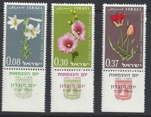 Israel #238-40 MNH set, various flowers, Issued 1963